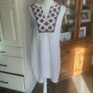 J Crew Dress White Linen Blend Embroidered sunburst Shift Mini Boho size S